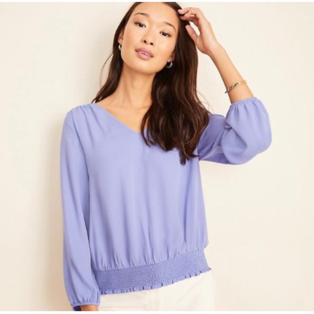 NWT Black Ann Taylor Smocked Hem Blouse NWT